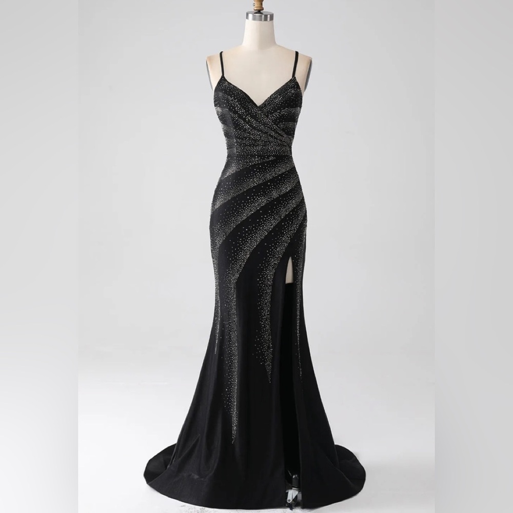 Mermaid Beaded Black Evening Dress with Slit